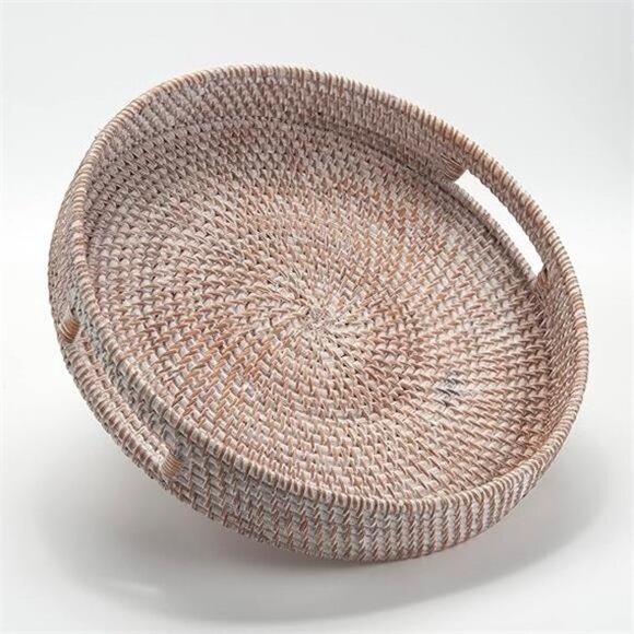 Coffee Table Tray Round Rattan Ottoman Tray Woven Serving Trays with Handles - Picture 8 of 8